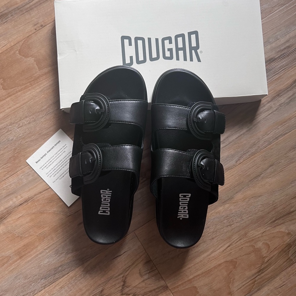 Cougar Pepa-SL Slide Sandal Leather and Suede (Women) - Black NWT COMFY!